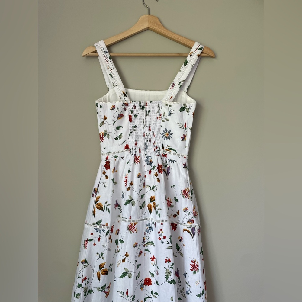 NEW Reformation Everett Linen Midi Dress Corsini White Multi Floral | US 4 UK 8 - Picture 12 of 16
